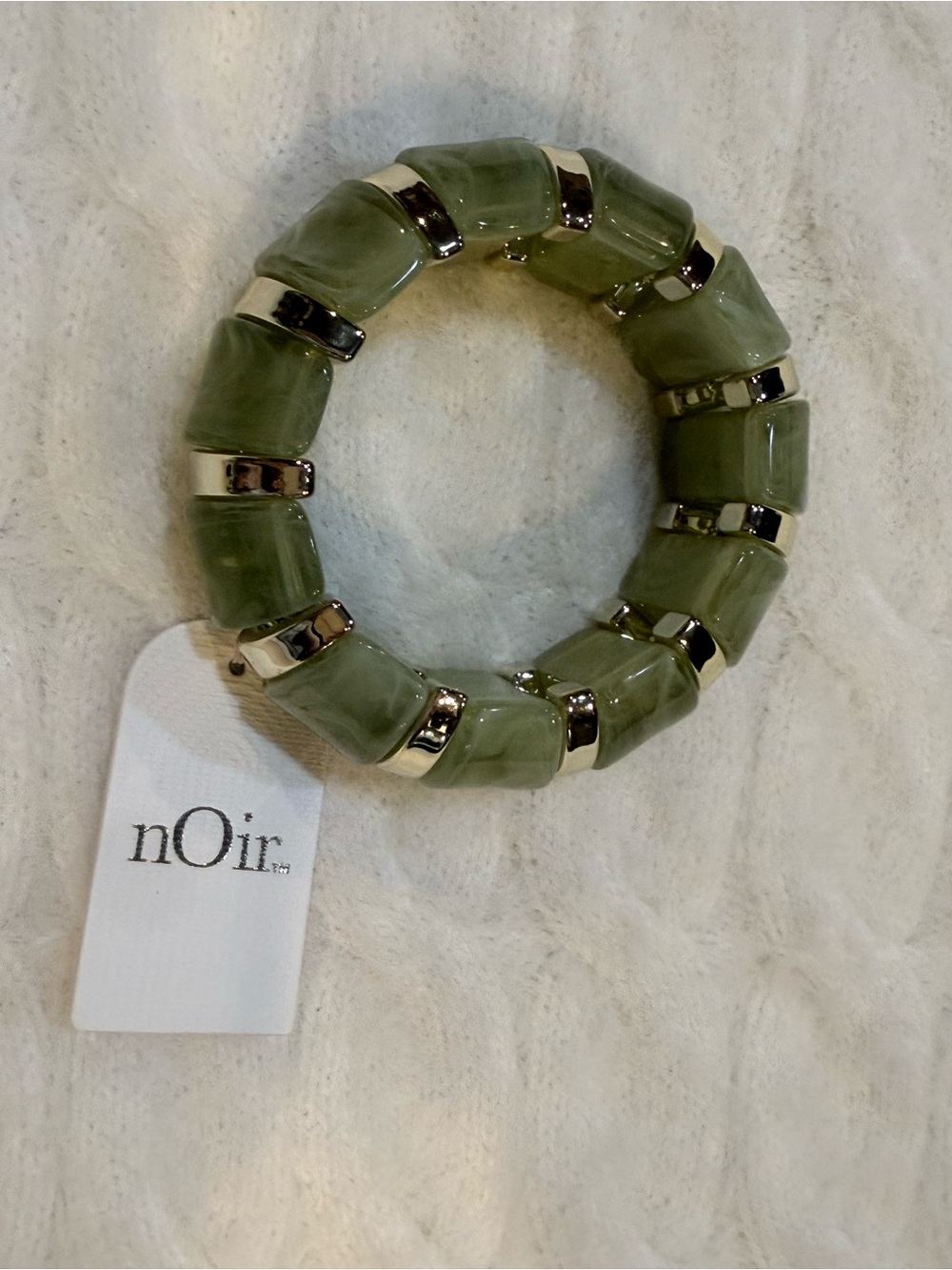 nOir Jewelry Olive Green and Silver Chunky Stretch Bracelet